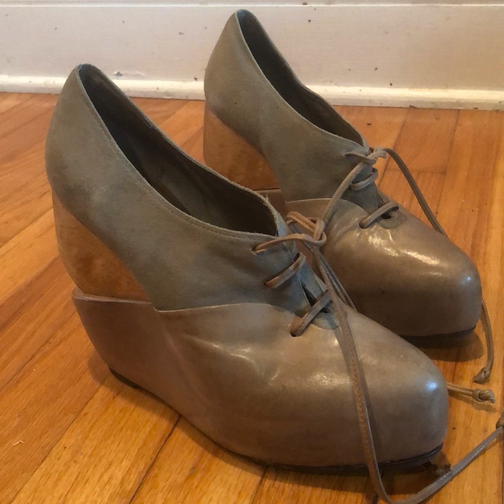 Leather & wood heeled booties